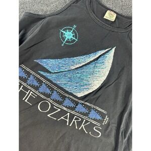 VTG The Ozarks Tank Top USA Single Stitch Sailboat Graphic Black L